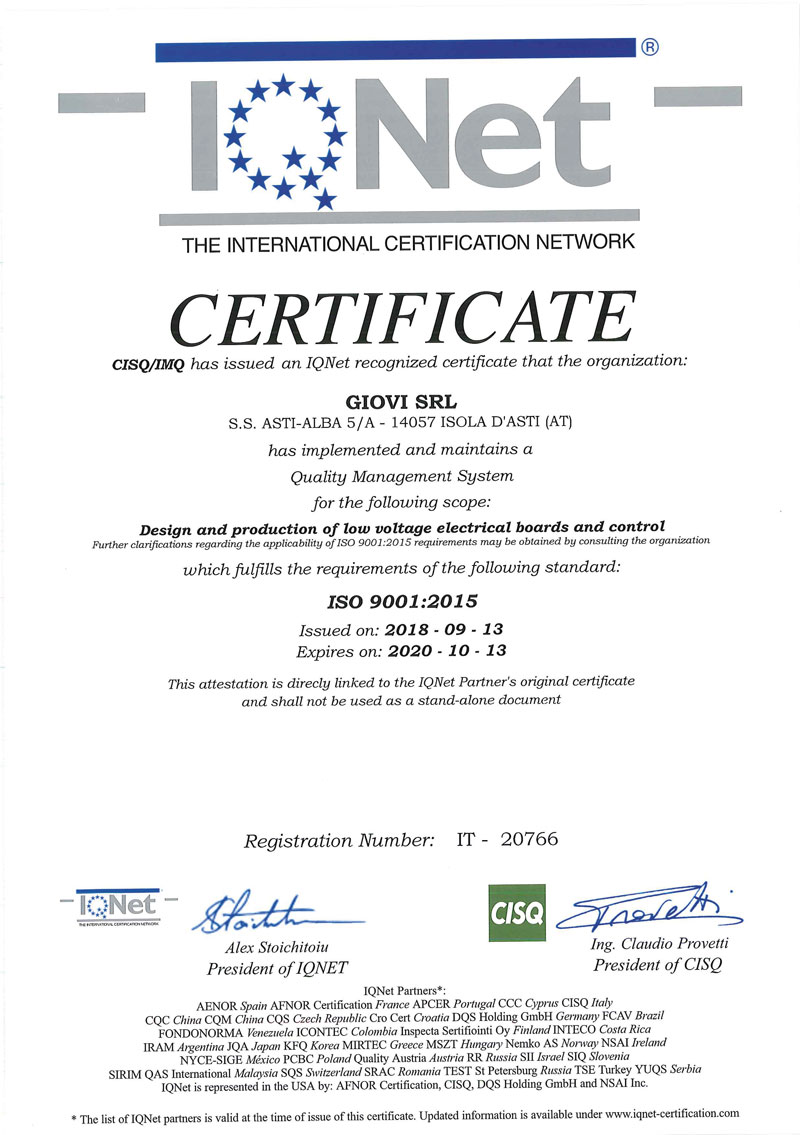 Giovi Azienda Certificata Iso 9001